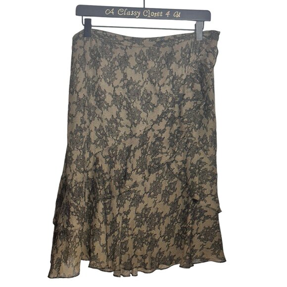 MICHAEL Michael Kors Women's Taupe Silk Lace Print Layered Skirt Size 10 - Picture 9 of 9